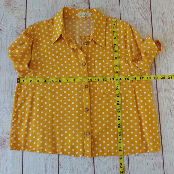 Love Notes crop polka dots button front short sleeve blouse sz S - Picture 7 of 8